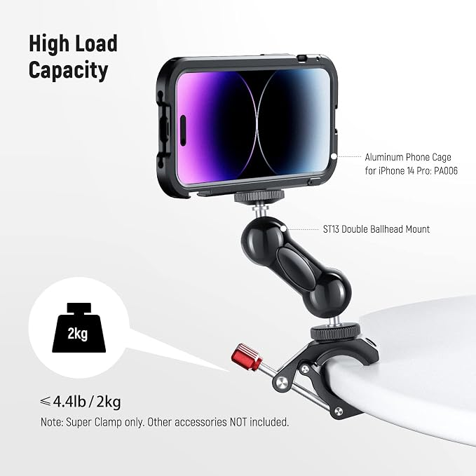 NEEWER Super Clamp with Cold Shoe & 1/4 Inch 3/8 Inch Thread Holes, ST81 | Max. Load 4 Kg, Crab Shaped Camera Tripod Holder, for Most Photo Accessories, Compatible with SmallRig Magic Arm, Red - Image 6