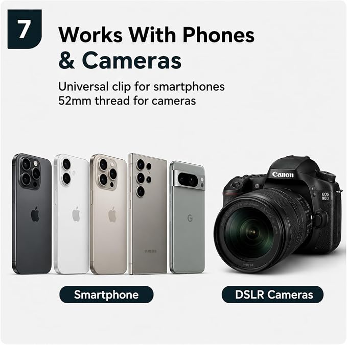 APEXEL 52mm CPL Phone Camera Lens Filter for iPhone & Android | CPL Filter to Reduce Glare & Reflections, Enhance Colors for Travel Photography, with Universal Clip & Adapter Ring - Image 8