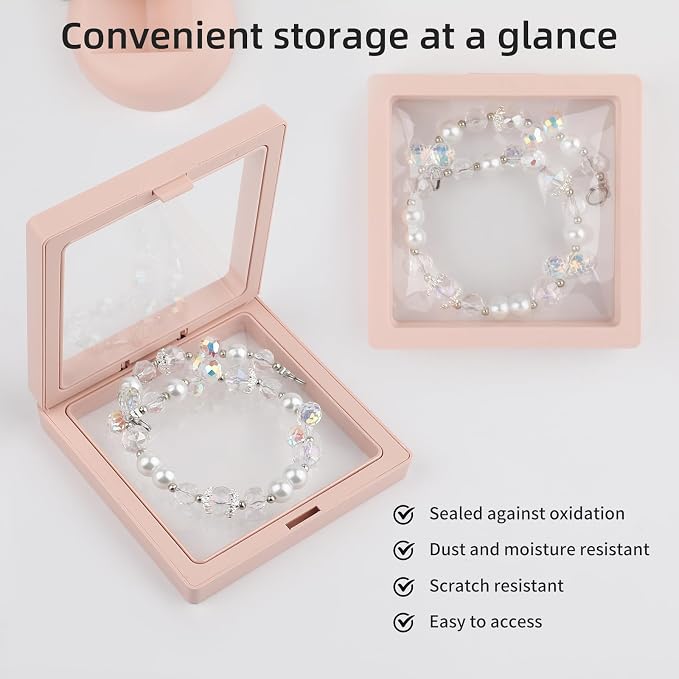 20 Pcs Floating Frame Case with Stands, 3.5X 3.5 x 0.8 inch, Challenge Coin Display,Transparent PE Jewelry Storage Box, Floating Display Holder Stands for Antique Challenge Coins, Medallion(4 Color) - Image 5