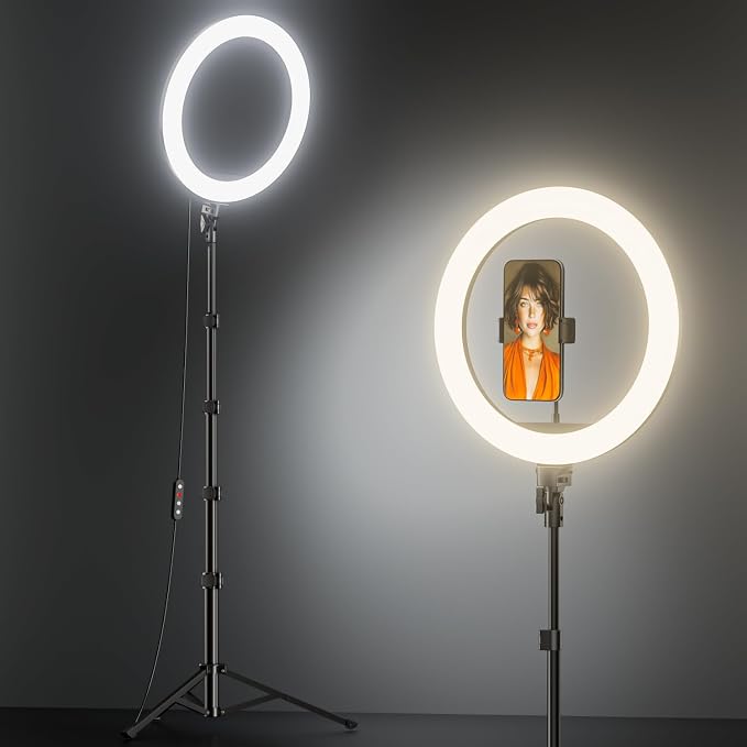 TODI 12" Ring Light with 63" extendable Tripod Stand, Selfie RingLight with Phone Holder and Selfie Remote, 2-in-1 Dimmable LED Ring Light for Makeup, Live Stream, Photography by TODI