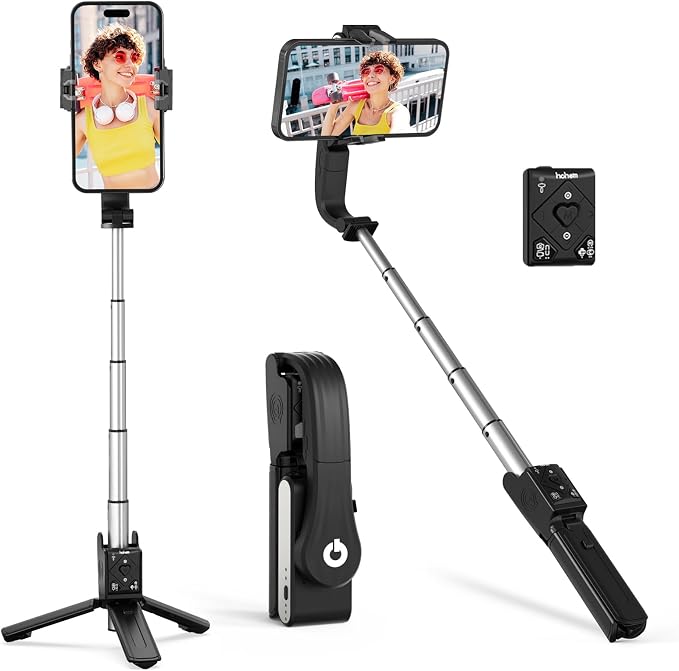 hohem iSteady Q Gimbal 4-in-1 Selfie Stick Tripod with Face Tracking | 4-in-1 Selfie Stick Tripod with 360° Face Tracking, 19.6" Extendable Rod, Bluetooth Remote, Hohem Joy App, 0.43lb Design by Hohem