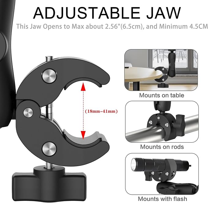 Super Mount Clamp Socket Arm 1/4"-20 Ball Head Adapter for Camera/Monitor/LED Lights/Microphone Accessories - Image 4
