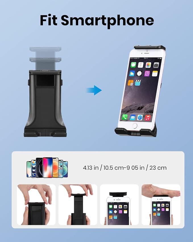 Moukey Tablet Holder for Microphone Stand, Adjustable Mic Music Stand Phone Holder Mount, Compatible with iPad, iPhone, Android, All 4.7 to 12.9 Inches Tablets & Smartphones - Image 3