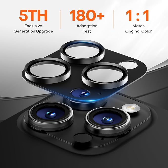 Camera Lens Protector for iPhone 16/15/14 Pro Max & 16/15/14 Pro | Black Titanium, Aluminum Alloy, 9H+ Glass Camera Cover, Nano Reinforced Adhesive, Anti-Drop, Anti-Scratch, Case Friendly - Image 3