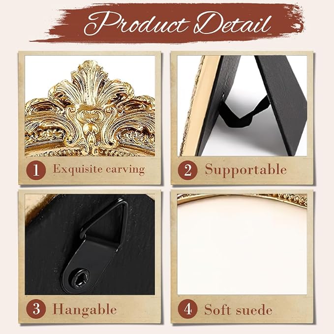 3 Pcs Jewelry Display Stand Organizer, Gold Vintage Ring Holder, Resin Necklace Holder Organizer, Photo Frame Earring Holder, Jewelry Holder for Wedding, Selling, Room Decor (Black) - Image 4