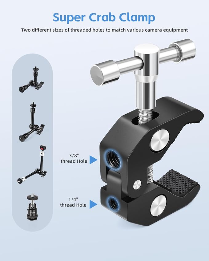 UTEBIT 9 inch Magic Arm with Super Clamp and 360° Ball Heads, Black | Articulating Magic Arm Camera Mount with 1/4" & 3/8" Threads Screws for Monitor,Flash, Microphone, Camera Cage, Action Camera - Image 4