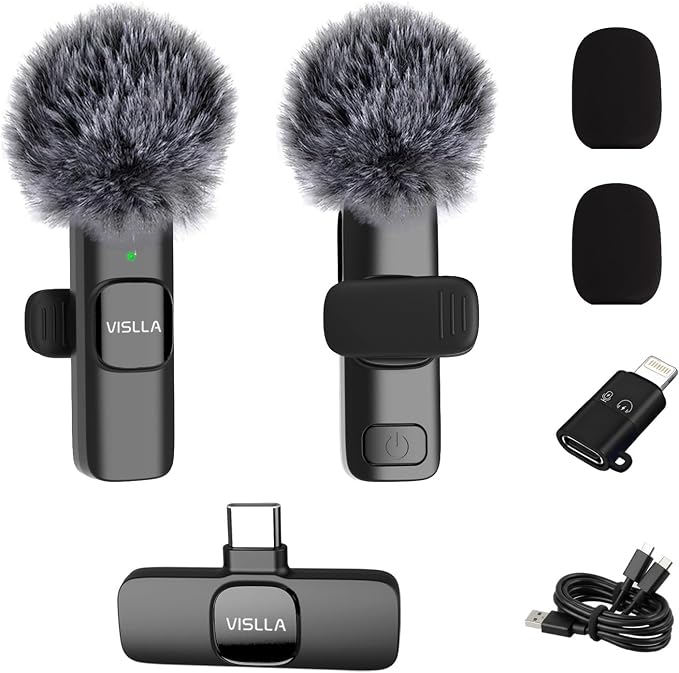 Mini Microphone for iPhone & Android,11H Battery, Noise Cancelling Wireless Lavalier Mic, Clip On Lapel Mic Pro for Content Creator Vlogging/YouTube/Tiktok/Video Recording/Streaming/Interview by VISLLAAudio