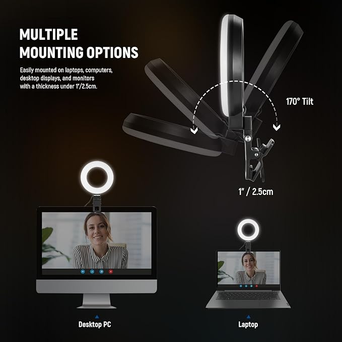 NEEWER BASICS 5" Ring Light for Video Conference Lighting, 2 Pack Clip on Light Kit with Desk Tripod Stands for Monitor Laptop Computer Zoom Call Live Streaming Recording Remote Working Learning, BR60 - Image 5