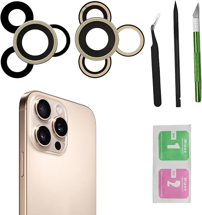3pcs/Set Back Camera Lens Glass Replacement for iPhone 16 Pro/16 Pro Max Camera Lens Replacement with Pre-Installed Adhesive + Repair Tool Kit, Anti-Lens Scratch & Waterproof by Dogxiong