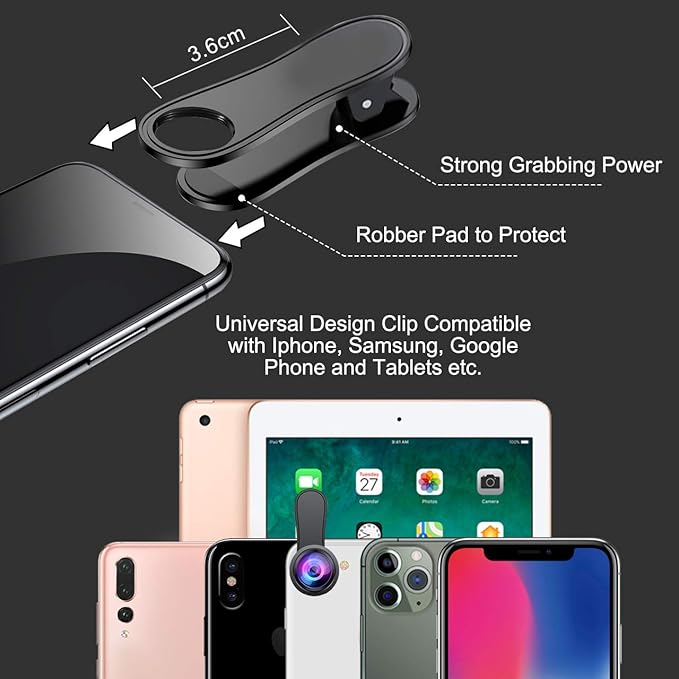 KEYWING 3in1 Phone Camera Lens Kit Fisheye+Wide Angle+Macro Lens for iPhone | 198° Fish Eye Lens + 120° Super Wide-Angle Lens + 20x Macro Lens for iPhone 6 7 8 X Pro Samsung Android Smartphone - Image 6