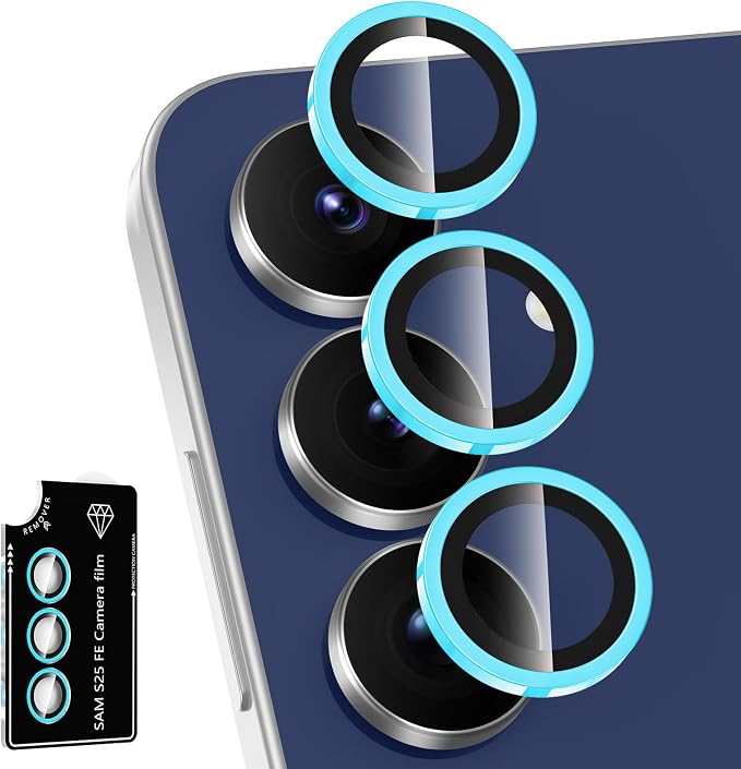 for Samsung Galaxy S25 FE Camera Lens Protector, Individual Metal Ring Tempered Glass Lens Cover, [Strong Adsorption] Scratch Resistant Ultra-Thin HD Clear Lens Cover, 1 Set-Blue Shine by Btscase