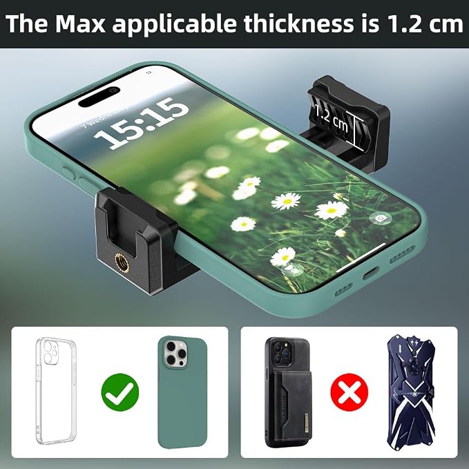 SOH Hot/Cold Shoe Phone Mount Holder, Universal 2 Ball Head Smartphone Mount Adapter, Cold Shoe Phone Clip Mount for iPhone 17/16/15, DSLR Camera LCD Camera Cage Flash LED Light Microphone and More - Image 9