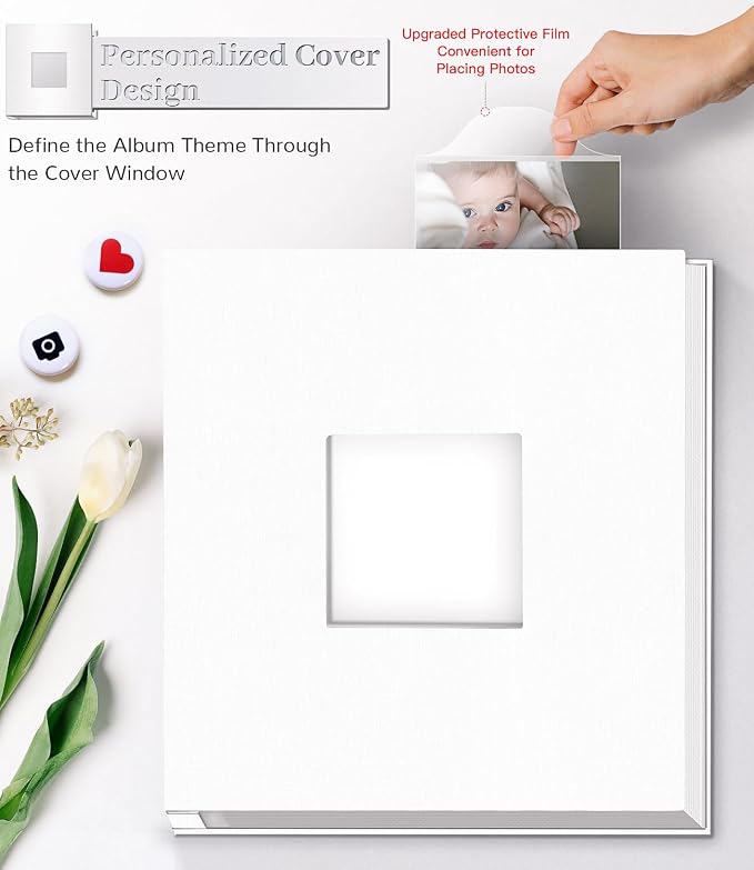 Artfeel Photo Album Self Adhesive Scrapbook Album for 3x5 4x6 5x7 8x10 Pictures,40 Pages Linen Cover with Display Window DIY Photo Book,Ideal Gifts for Family Travel Wedding Baby - Image 2