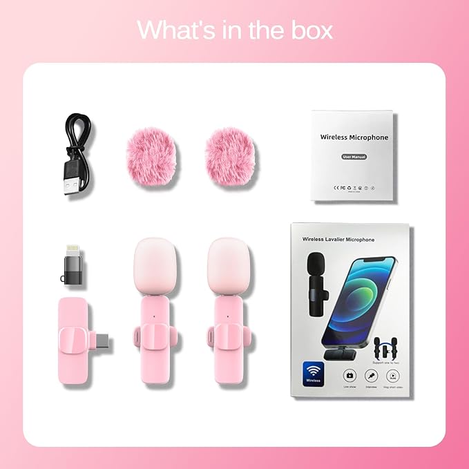 Wireless Lavalier Lapel Microphone for iPhone, iPad, mini Video Recording Mic for Interview Video Podcast Vlog YouTube & Livestream, Noise Reduction, Plug & Play (Pink) - Image 8