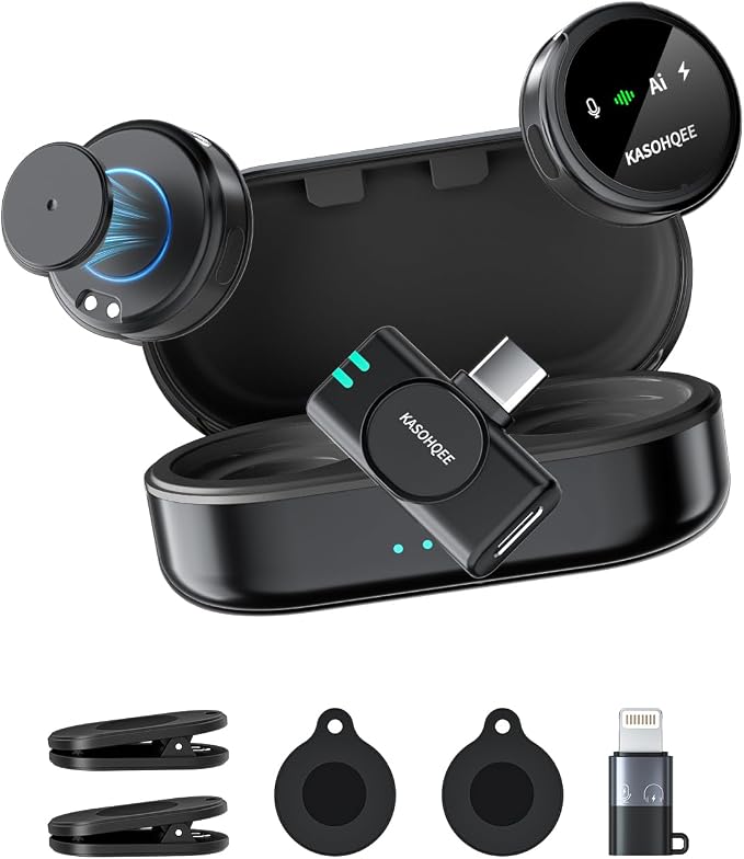 Wireless Lavalier Microphone for Content Creators,iPad & Android, Magnetic Clip-on Mini Mic with Charging Case,30H Playtime Plug-Play Lapel Lavalier Mic for Vlog TikTok, AI Noise Reduction by kasohqee