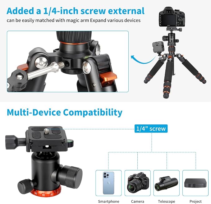 Koolehaoda Mini Tabletop Tripod with 360° Ball Head, Aluminum Portable | Compact Lightweight Desktop Camera Tripod Stand with Quick Release Plate, Adjustable Height for DSLR Video Camcorder Phone - Image 6