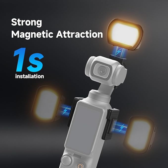 NEEWER BASICS Magnetic Auxiliary Light Compatible with DJI OSMO Pocket 3 Camera Creator Combo, 1.3W Rechargeable Plastic Mini LED Fill Light Attachment w Upgraded Mounts for Video Recording, M21 Black - Image 3