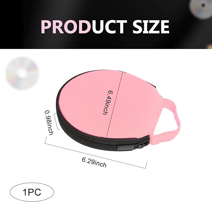 Car CD Case, 20 Capacity Oxford Cloth CD Protective Holder with Transparent Film Divider, Waterproof Portable Round Disc Case with Reinforced Handle, Universal DVD Organizer Wallet (Pink) - Image 2