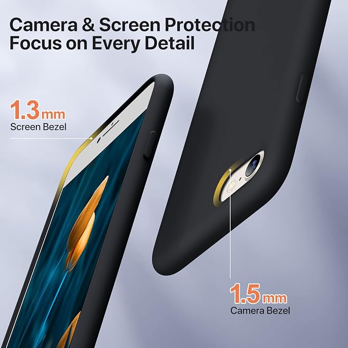 Miracase Silicone for iPhone SE 2022/SE 2020/7/8 Case,Black | Ultra Slim Cover with Screen Protector, Soft Microfiber Lining, Multi-Color Premium Silicone Shockproof Phone Case - Image 4