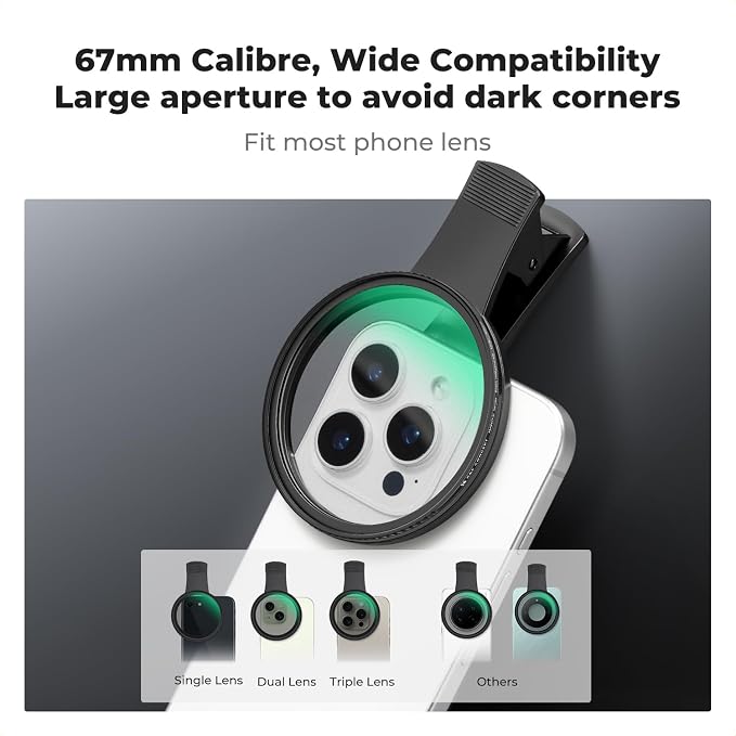 K&F CONCEPT 67mm Clip-on Black Diffusion 1/4 Phone Camera Lens Filter Kit | Mist Cinematic Effect Filter Compatible with iPhone 16 15 14 13 12 11, for Video/Vlog/Portrait Photography, FP101 - Image 2
