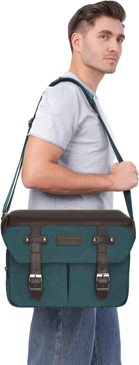 MOSISO Camera Case Crossbody Shoulder Messenger Photography Bag, Teal Green | DSLR/SLR/Mirrorless Vintage PU Leather Flap Gadget Bag with Rain Cover Compatible with Canon/Nikon/Sony Camera and Lens - Image 7