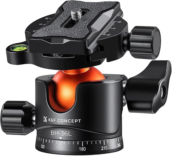 K&F CONCEPT 36mm Metal Tripod Ball Head 360 Degree Rotating Panoramic with 1/4 inch Quick Release Plate Bubble Level for Monopod Camera Camcorder Load Capacity up to 35.2 lbs/16KG | 3/8" Screw Head, 1/4" Quick Plate, Adapter, for Tripod/Camera - BH36L by KFCONCEPT