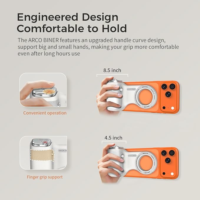 Upgraded Mag-Safe Magnetic Camera Handle Grip with Extended Magnetic Phone Mount with Carabiner & Thumb Rest, Detachable Rechargeable Shutter Remote Compatible with iPhone Pro Max for Video Calls/TK - Image 2