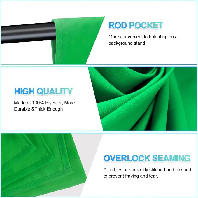 Green Screen Backdrop with Stand for Streaming, 6.5X 10ft (WxH) Protable Green Screen with 6.3 x 6.5 ft Stand kit, Greenscreen Background with Stand Carrying Bag 5 Spring Clamps - Image 6