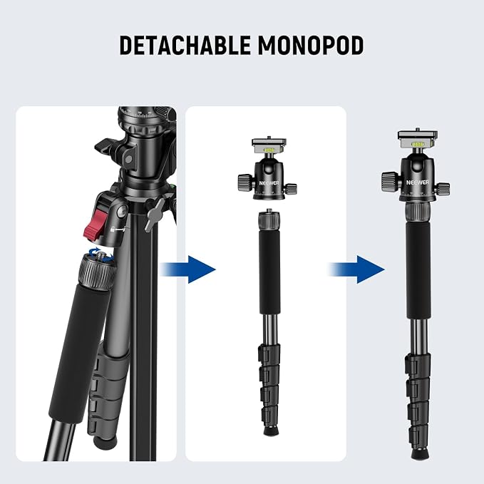 NEEWER Basics 64.5" Horizontal Overhead Tripod with Ball Head/Cell Phone Holder Compatible with iPhone Video Recording, Aluminum Travel Stand Camera Monopod, 360° Pan 180° Tilt 22lb/10kg Load, TP66 - Image 4