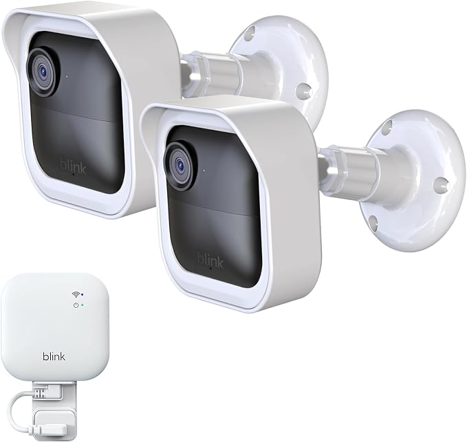 360° Adjustable Blink Outdoor Camera Mount with Sync Module Mount, White | 2Pack Wall Mount for Blink Camera 4/Outdoor 2K+, Weatherproof Housing Cover for Blink Camera System, Improve Viewing Angle by Pefecon