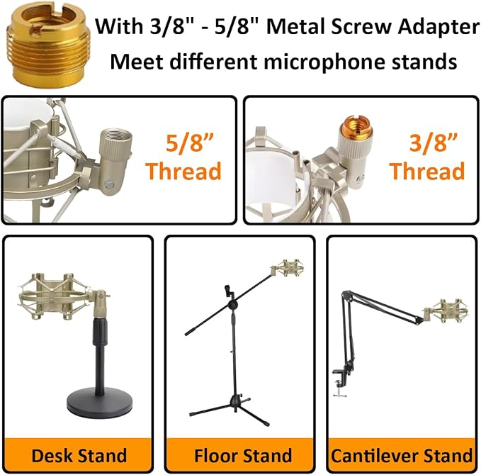 48-53mm Microphone Shock Mount Anti Vibration Mic Suspension Mount Aluminum Alloy Condenser Microphones Holder Clip with Metal Screw Adapter Isolation Absorber Studio Silver - Image 6