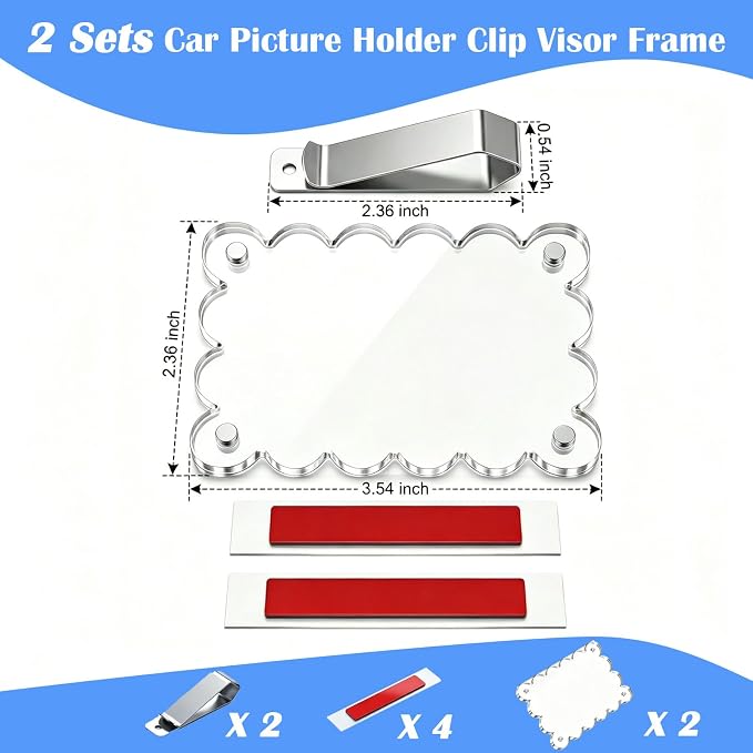 2 Pack Magnetic Car Visor Photo Holder, 2.36 x 3.54 inch Scalloped Clear Acrylic Car Picture Frame Clip for Sun Visor, Personalized Vehicle Photo Display for Family, Pets - Image 3