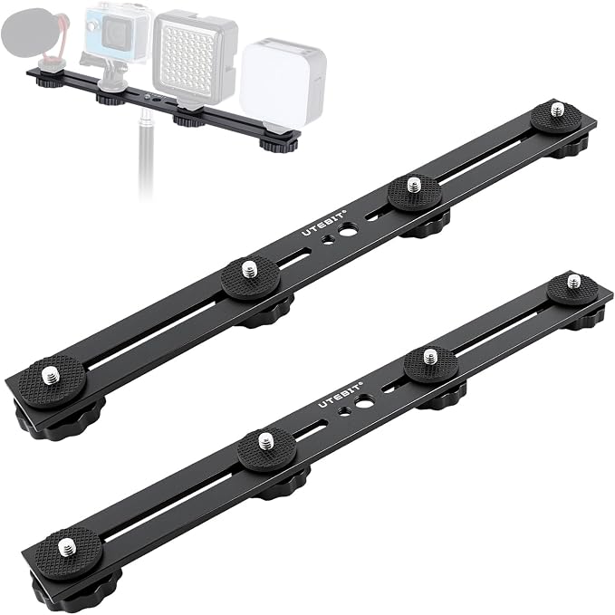 UTEBIT Long Dual Speedlite Tripod Mount Bracket Extension Bar | 11 inch Tripod Mount with 1/4'' Hot Shoe, Straight Flash Mount 1/4-3/8 Thread Hole Flash Bracket for LED Light,DSLR Camera - Image 2