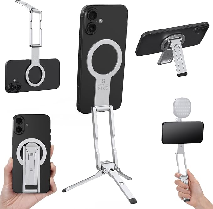 K&F CONCEPT 7mm 59g Magnetic Phone Stand | Dual-Sided Magnets Mini Tripod Pocket Cell Phone Stand with Hook, Compatible with iPhone 17-12 Series Android Phones, PT02 by KFCONCEPT