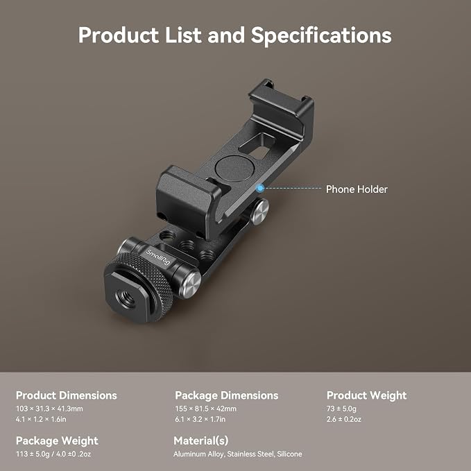 SMALLRIG Universal Metal Phone Support with Cold Shoe Mount, Smartphone Holder Adapter Support Free Adjustment Joints, Phone Tripod Mount for iPhone 17 16 15 14, for Samsung Galaxy etc. - 4382 - Image 8