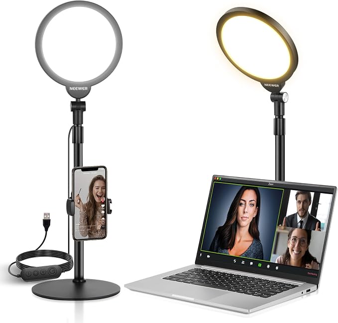 NEEWER Basics 7" Desk Ring Light for Video Recording, 10W Dimmable, R06 | Full Screen Key Lighting, Stand, Phone Holder for iPhone, Computer, Laptop, Vlog, Live Streaming, Video Conference Lighting by Neewer