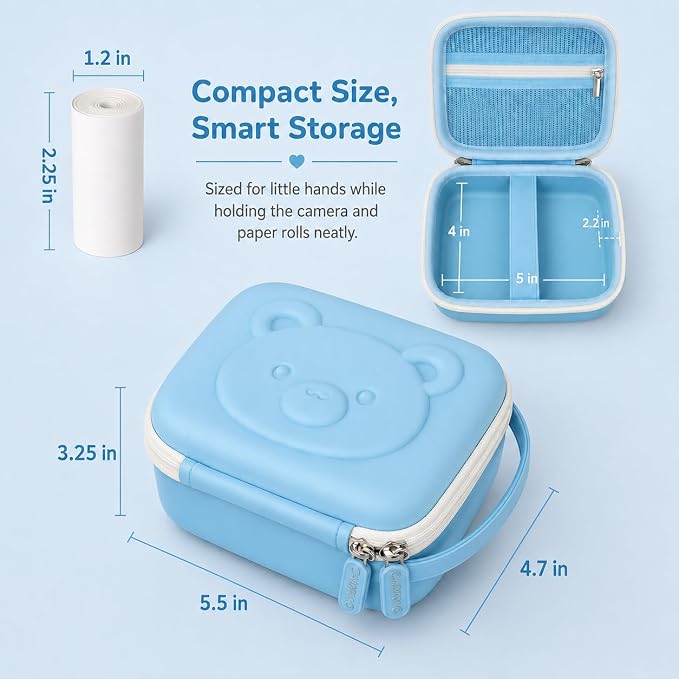 PAIYULE Kids Instant Print Camera Case for ESOXOFFORE for Dylanto | Hard Shell,Mesh Pocket,Wrist Strap,for Gofunly,for GREENKINDER,for DUDUDRAGON,for Zostuic,for Careenoah (Box Only)SkyBlue - Image 6