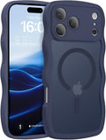 BENTOBEN Magnetic for iPhone 17 Pro Max Case, Cute Wavy [Full Camera Protection][Compatible with MagSafe] Matte Anti-Slip Bumper Women Men Boys Protective Cover for 17 ProMax 6.9", Deep Blue by BENTOBEN
