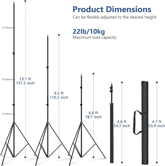 13ft Heavy Duty Light Stand Photography, Sdfghj Air Cushioned 13'/160inch/400cm Sky High Tripod Lighting Stand with Case for Gimbal Stabilizer Video Camera Sports Shooting Studio LED Ring Light Flash - Image 2