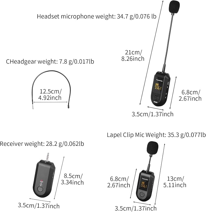 Depusheng 2.4G Wireless Microphone Headset,Lavalier and Handheld Mic 160ft Range,with 1/8''&1/4'' Plug for PA System,Voice Amplifier (One lavalier Microphone) - Image 7