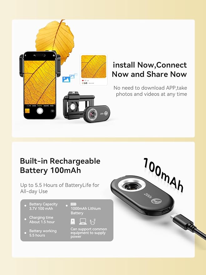 MIAO LAB 200X Phone Microscope Lens, Phone Camera Micro Lens with Universal Clip/LED Light/CPL, Mini Pocket Microscope Attachment for iPhone 17/16/15/14/13 Series and Most Smartphone MS200(200X) - Image 6