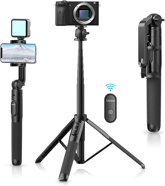 ULANZI SK-03 Selfie Stick Tripod, 64" Professional Stable Phone Tripod Stand for Smartphone/Action Camera, 3 in 1 Extendable Phone Holder with Detachable Remote for Travel Selfies Video Recording Vlog by ulanzi