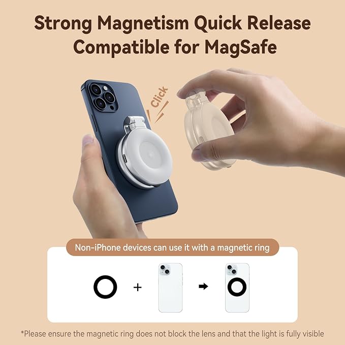AFAITH C03 Magnetic Selfie Ring Light, Phone Light Compatible with iPhone Magsafe, CRI97 360° LED Selfie Ring Fill Light with Mirror for Selfies/Photography/TikTok/Zoom Calls/Video Conference - Image 4