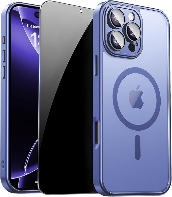 for iPhone 16 Pro Max Case with Privacy Screen Protector,Light Blue | Full Camera Protection, Matte Magnetic, Compatible with MagSafe, Translucent Shockproof Phone Case for iPhone 16 ProMax by ZOZDOKG
