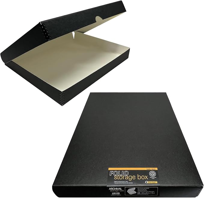 Lineco Clamshell Archival Storage Box, 18.5x24.5x1.75 In, Black, Pack of 2 | Acid-Free with Metal Edge Boxboard, Organize and Store Photos Documents Cards Negatives Magazine Prints Family Records DIY by Lineco