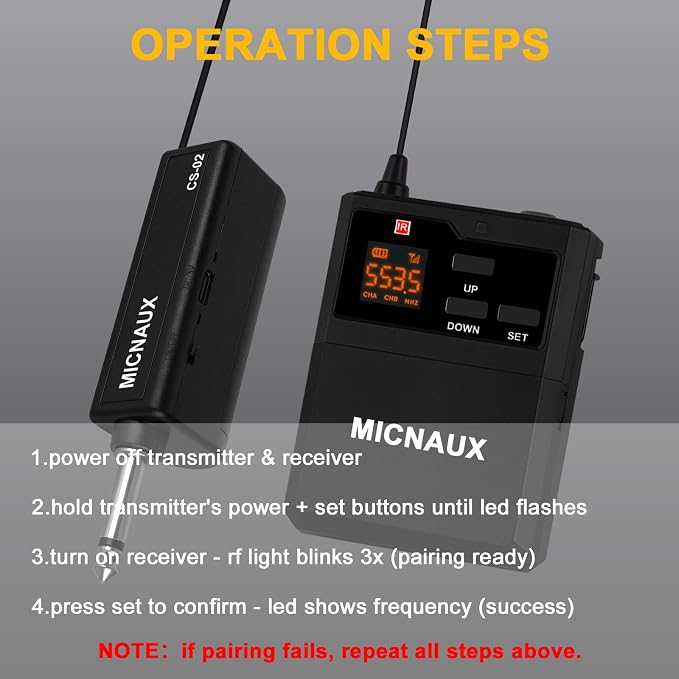 Wireless Lapel Microphone System with Headset & Lavalier Mics, Dual Bodypack Transmitters, Mini Rechargeable Receiver, 48 Channels in 500MHz UHF Band, 260ft Range for Wedding Speech Church - Image 7