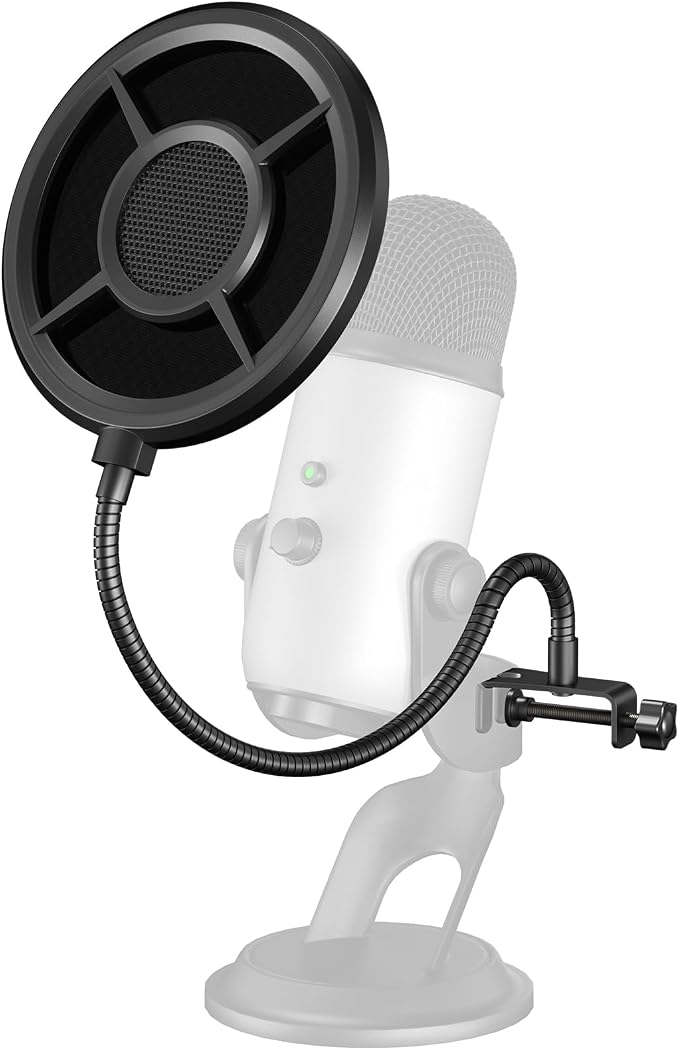 Microphone Pop Filter,Aokeo Mic Mask Shield,Three-layer Wind Pop Screen With Flexible 360° Gooseneck Clip Stabilizing Arm For All Microphone by Aokeo