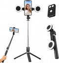 Black Tripod for iPhone with Light, Ring Light Holder for iPhone, Adjustable Selfie Stick Stand with Fill Light, Extendable Phone Tripod for Video Recording, Live Streaming, and Photography by BlissVeritura