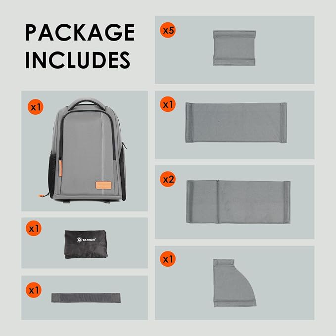 TARION Camera Backpack for Photographers Compact 15L, TB04 Grey | 15 Inch Laptop Compartment, Side Access Quick Draw, Anti-theft Hidden Pocket, Tripod Holder, Rain Cover, Travel-Friendly - Image 9