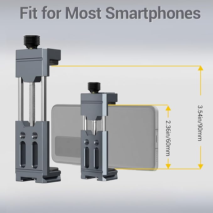 Aluminum Phone Mount for Tripod, Adjustable Phone Tripod Mount with Cold Shoe & Arca Swiss Quick Release Plate,Universal Adjustable Clamp Suitable for iPhone 14 pro/13 Pro/12/11/Samsung - Image 4